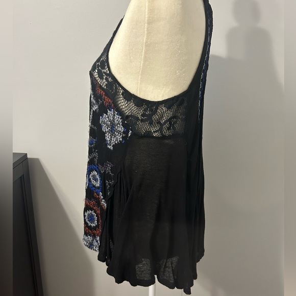 Free people crochet embroidered black tunic tank top B1 - Picture 8 of 13